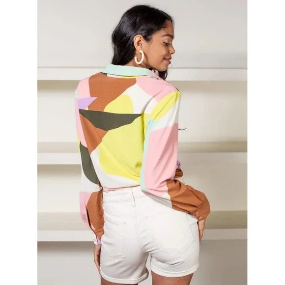 Anthropologie Sanctuary Girlfriend Artist Field Colorblock Tie Shirt Boho XS - Picture 2 of 11